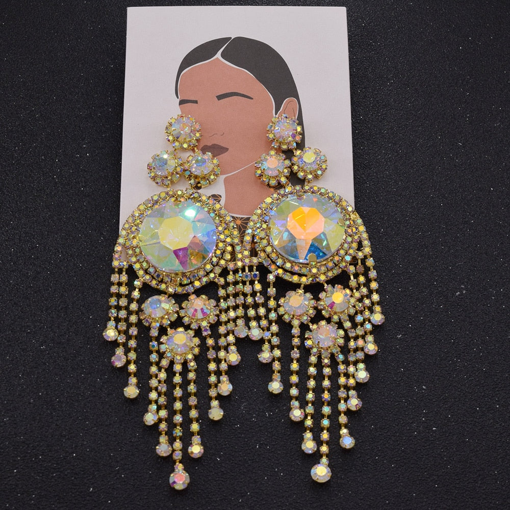 13.5cm Jewelry Statement Earrings Big Tassel Earrings Ladies Street Style Rhinestones Gifts