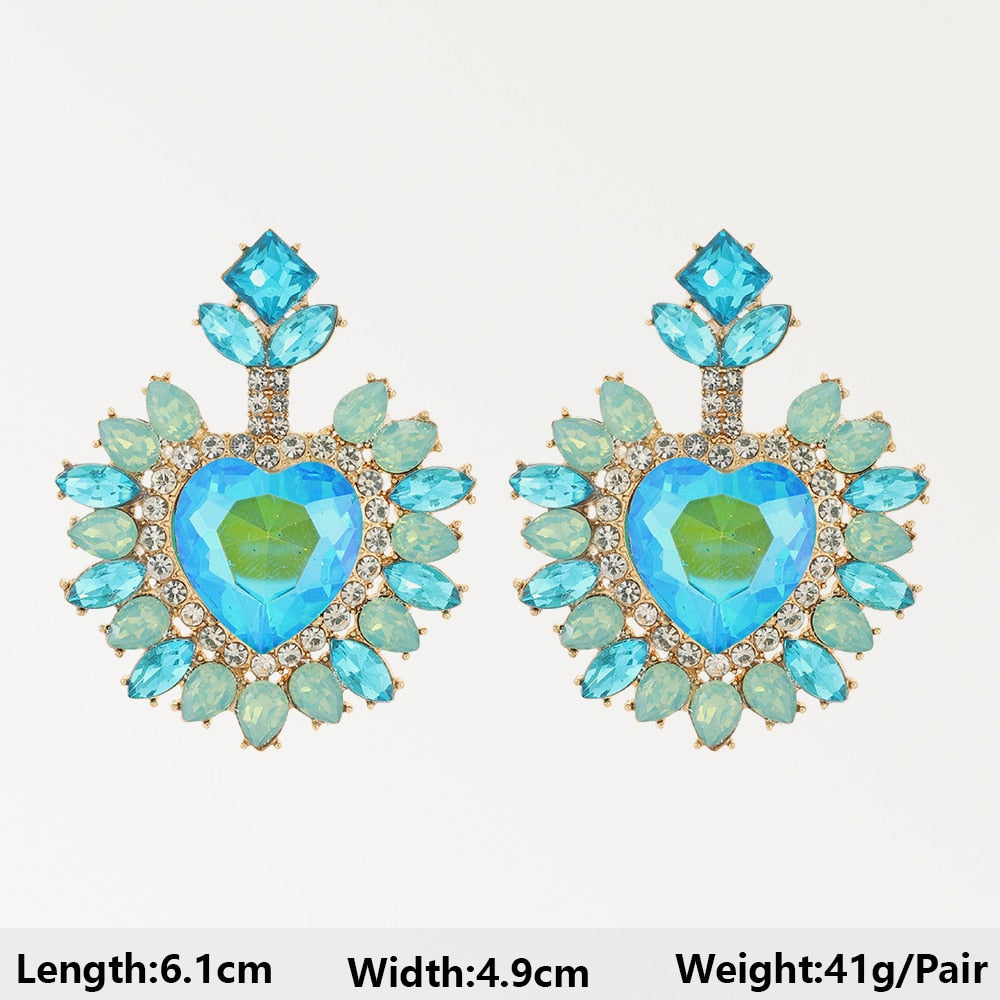 Fashion Heart Flower Light Blue Long Hanging Earrings For Women