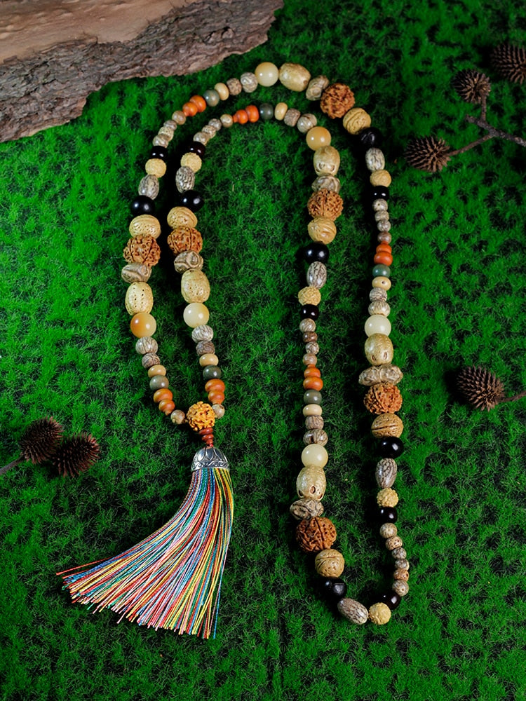 Natural Wood Beads 108 Japamala Necklace WithTassel,