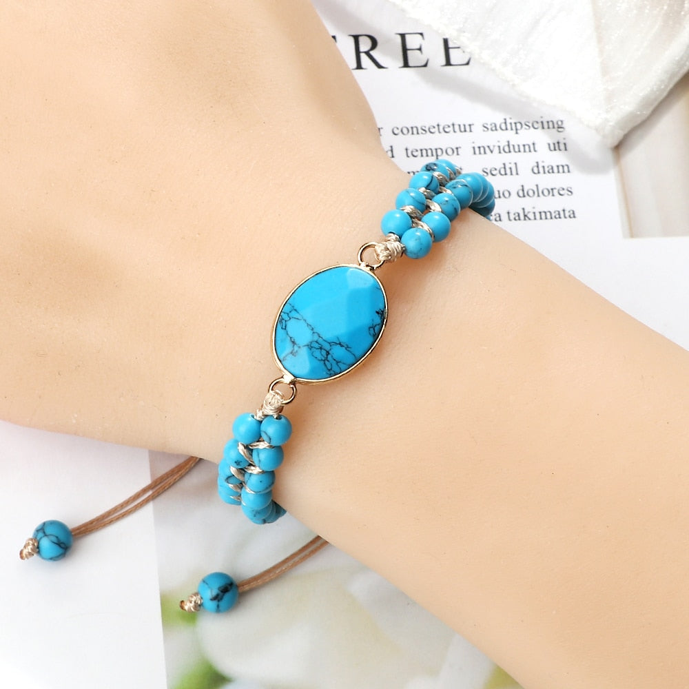 Natural Blue Howlite Stone Beads Bracelets For Women Men