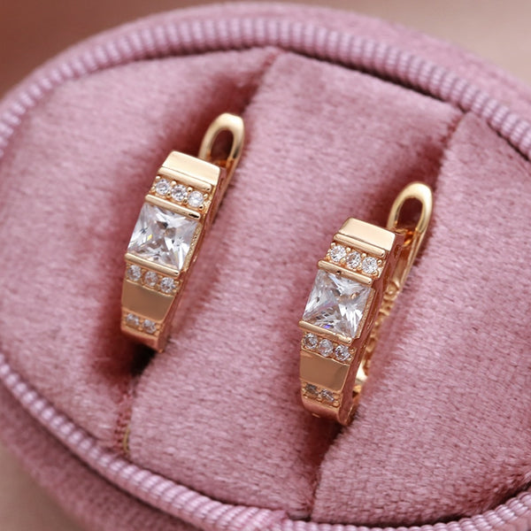 585 Rose Gold Center Square Zircon Earrings