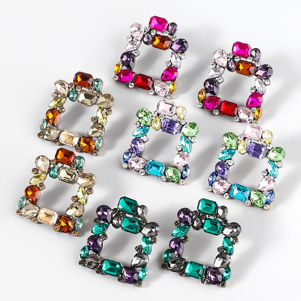 Fashion Metal Rhinestone Square Geometric Earrings Women