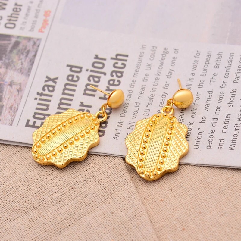 24k Nigeria Ghana Dubai India Dubai Gold Color Drop Earrings For Women