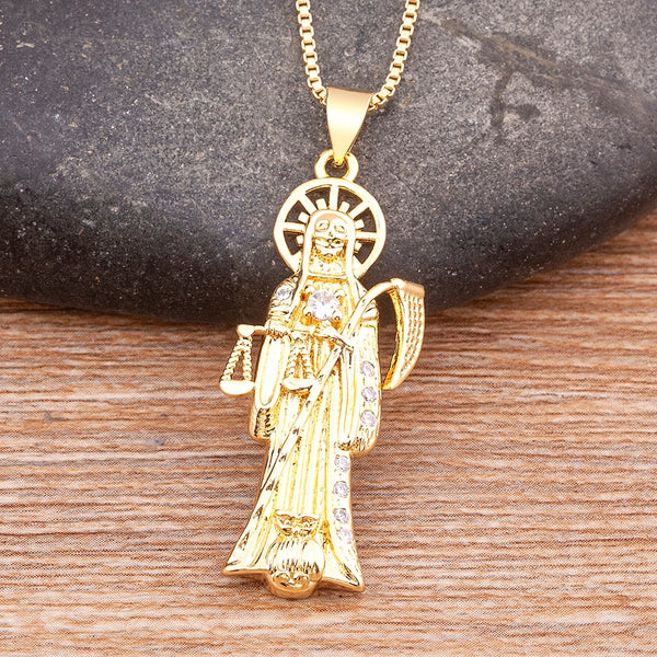 New Arrival Jewelry Findings Punk Style Copper Zircon Grim Reaper Pendant Charm Necklace