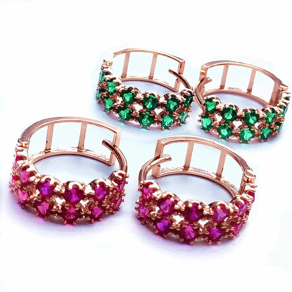 14K Rose Gold Double Row Inlaid Ruby Hoop Earrings for Women