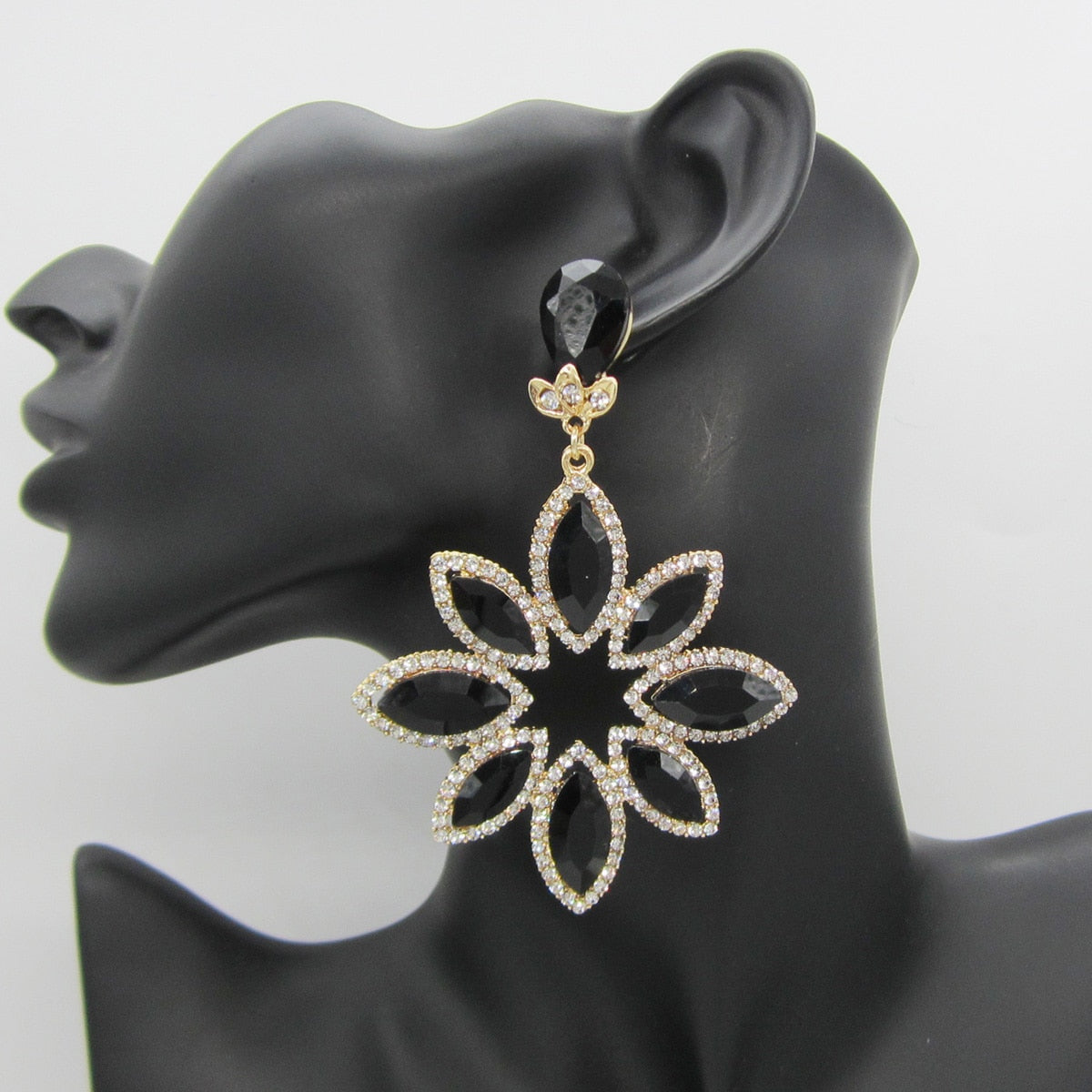 Sunflower Crystal Rhinestone Dangle Large Earrings Luxury Designer Earrings