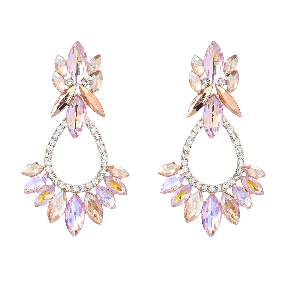 Fashion Metal Rhinestone Flower Geometric Earrings Women