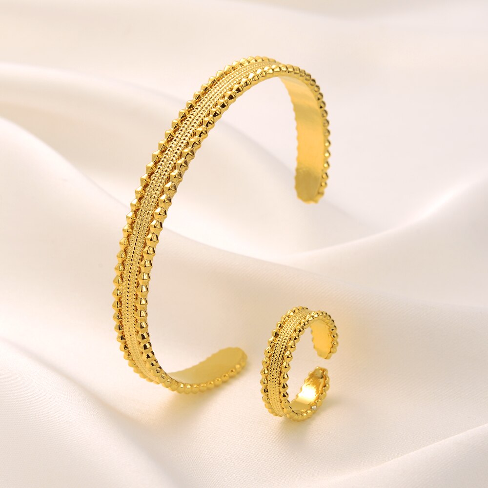 24K  Arab Bracelet Ring Sets Gold Color Banglet