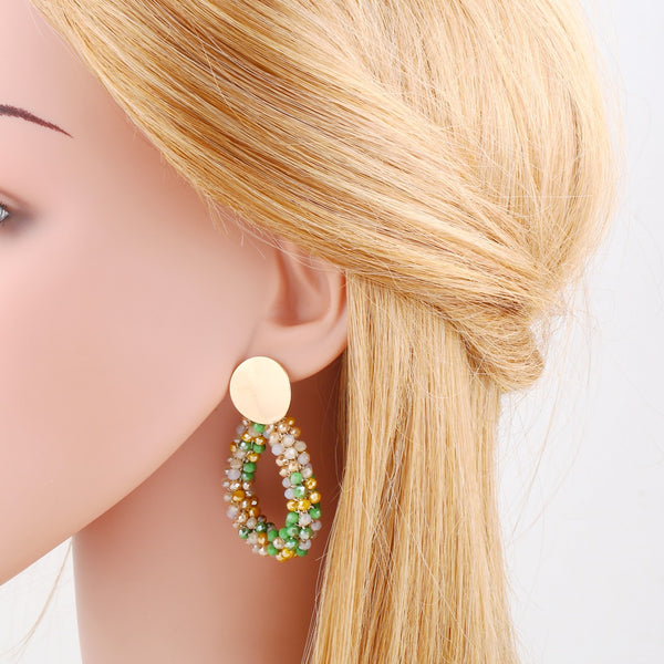 Fashion Seed Beads Teardrop Earrings for Women Rhinestone Woven Dangle Earrings