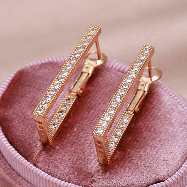 New 585 Rose Gold Natural White Zircon Earrings Hyperbole Hollow Long Drop Earrings