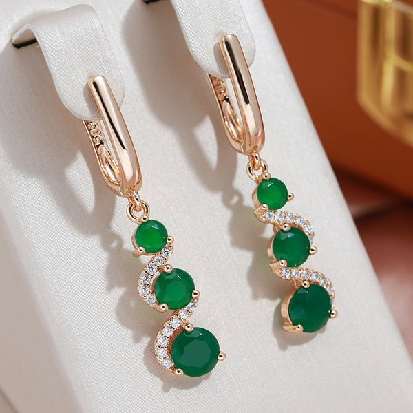 Unique Geometric Design Emerald Green Zircon Earrings