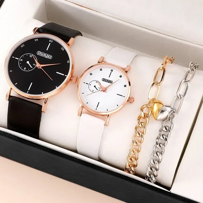 4pcs Set Fashion Simple Lovers Watches Luxury Men Women