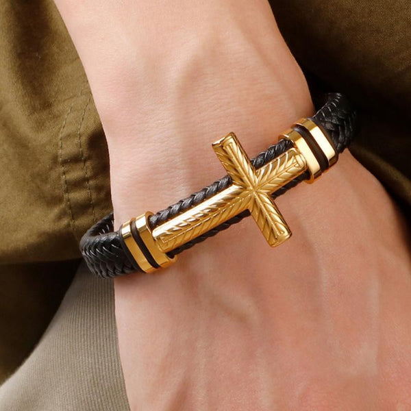 Exquisite Gold Color Charm Cross Bracelet for Men