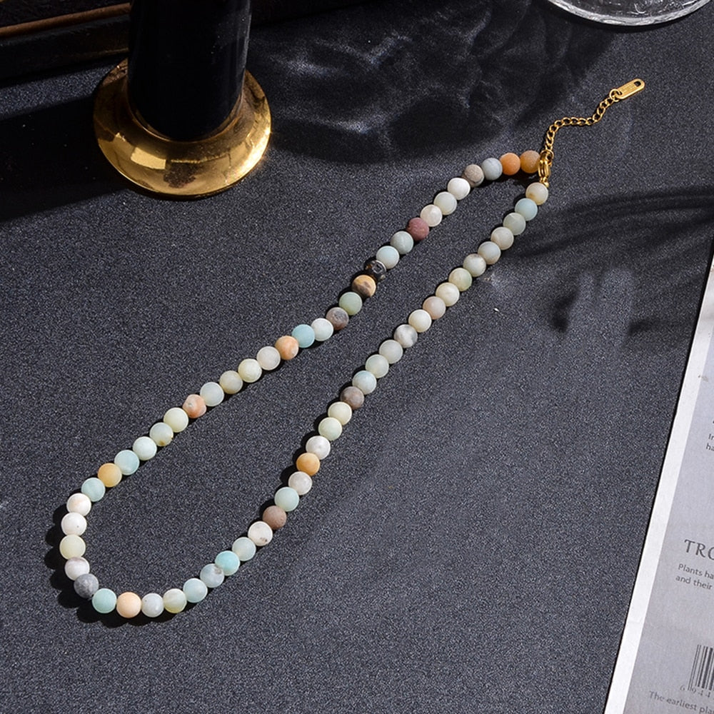 6mm Semi Precious Stone Beaded Choker Necklace for Women