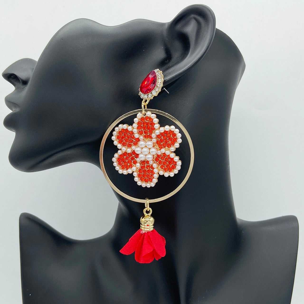 New Rhinestone Earrings Trend Big Drop Earrings Statement Flower Pendants for Women