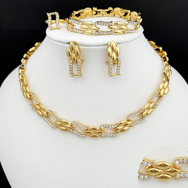 Dubai Gold Color Jewelry Set Cuban Necklace Earrings For Women