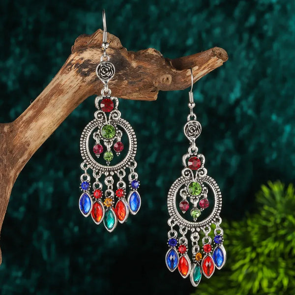 Bohemian Vintage Round Water Drop Tassel Dangle Earrings for Women