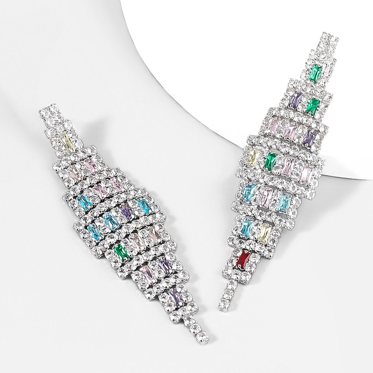 Fashion Metal Rhinestone Long Geometric Earrings Women