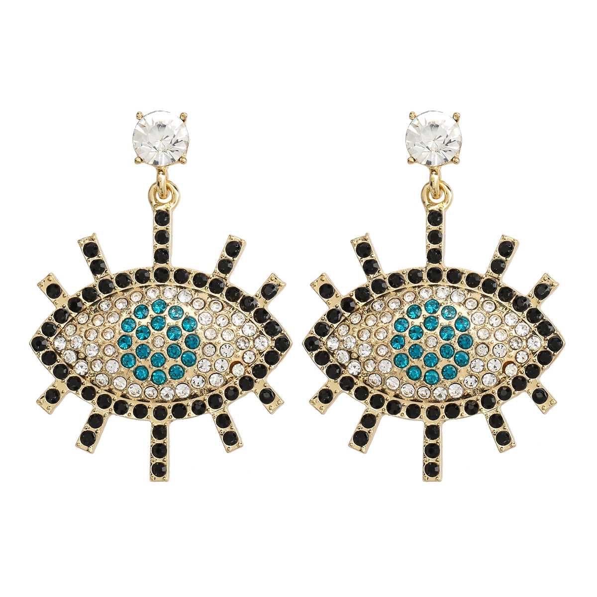 Personality Multicolor Rhinestone Eyes Dangle Earrings Women