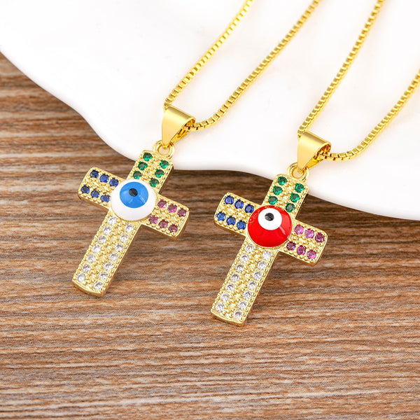 New Fashion Simple Design Cross Evil Eye Pendant Necklace Women