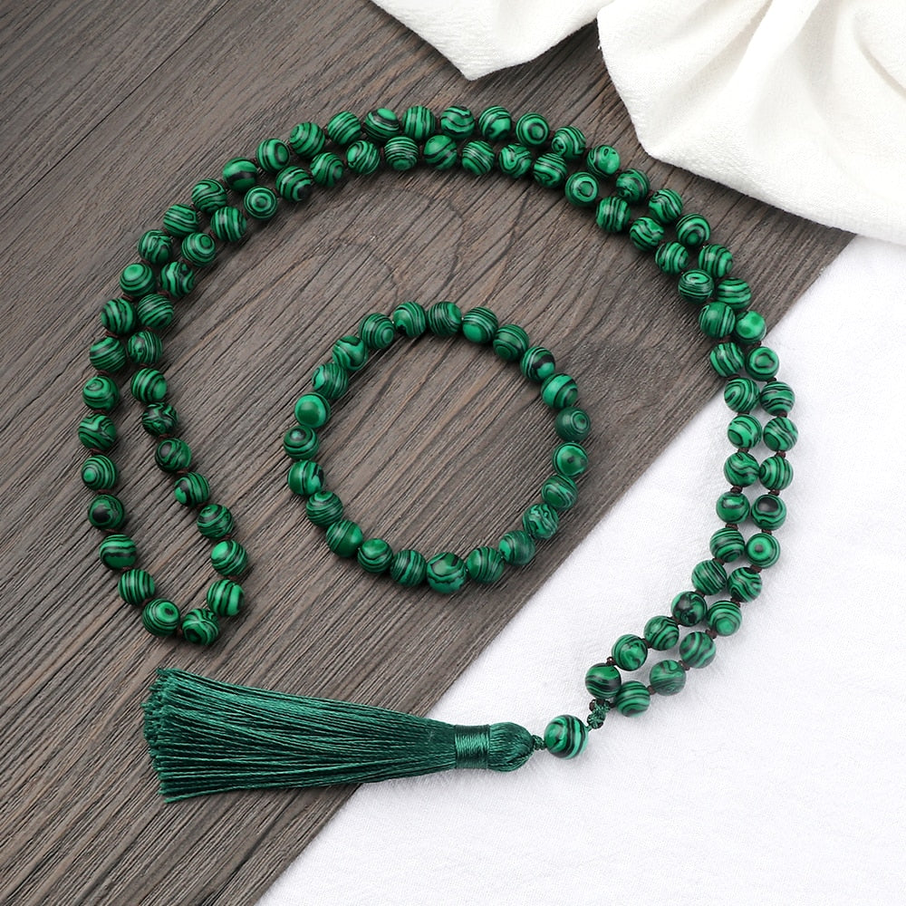 2pcs/set Natural Green Malachite Stone Beads Mala Buddha Prayer Bracelets