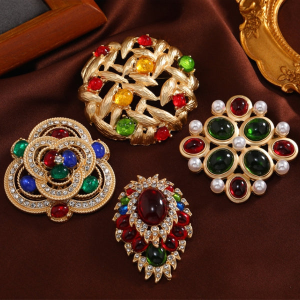 Vintage Women Baroque Crystal Cross Brooches