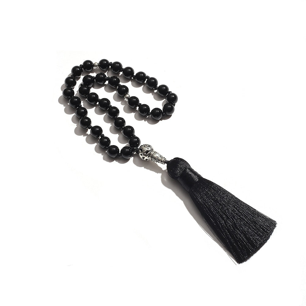 Islamic Muslim Tasbih Prayer Rosary 8mm Black Onyx Knotted 33 Beads Bracelet