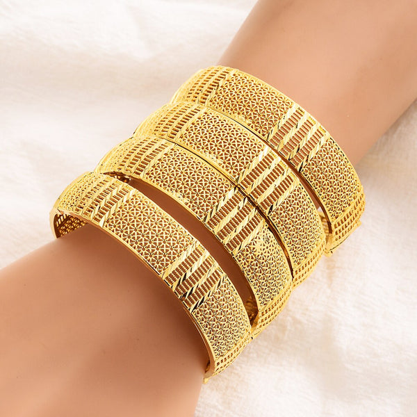 4pcs/Set Dubai Gold Color African Bridal Wedding Openable Bangle For Women