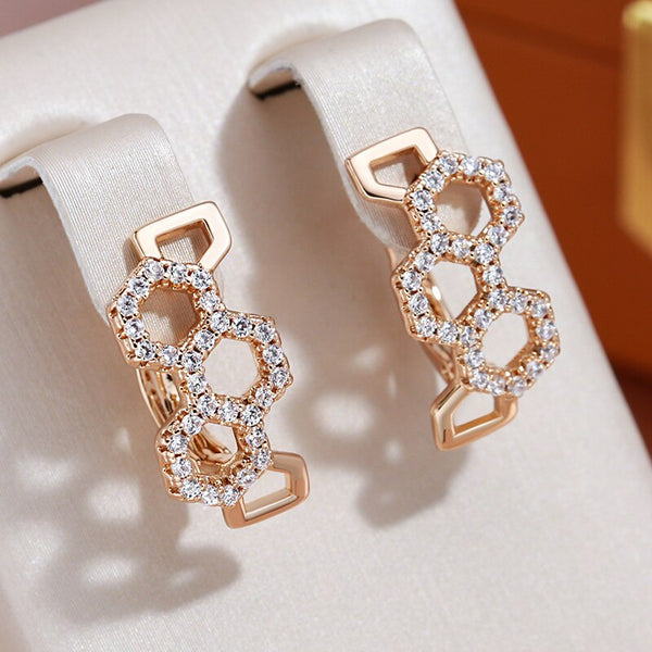 Personality Hexagonal Geometric Full Zircon Drop Earrings for Women