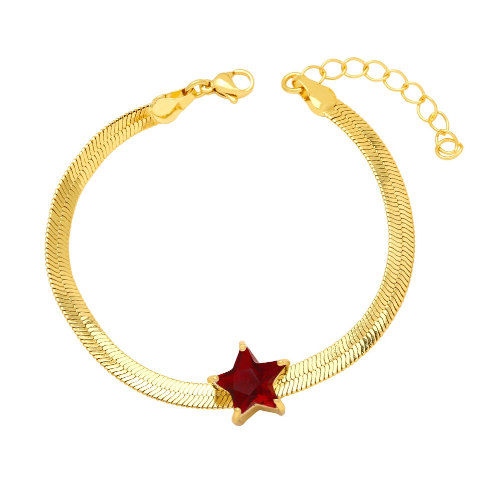 Thick Gold Plated Snake Chain Bracelets for Women Copper CZ Rhinestone Star Bracelets