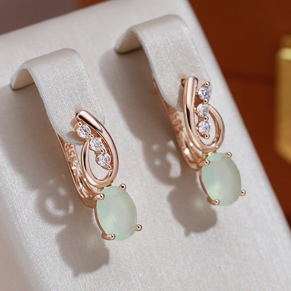 Elegant Oval Mist Green Zircon Drop Earrings for Women