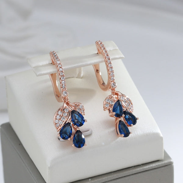 Luxury Full Zircon Drop Blue Dangle Earrings for Women