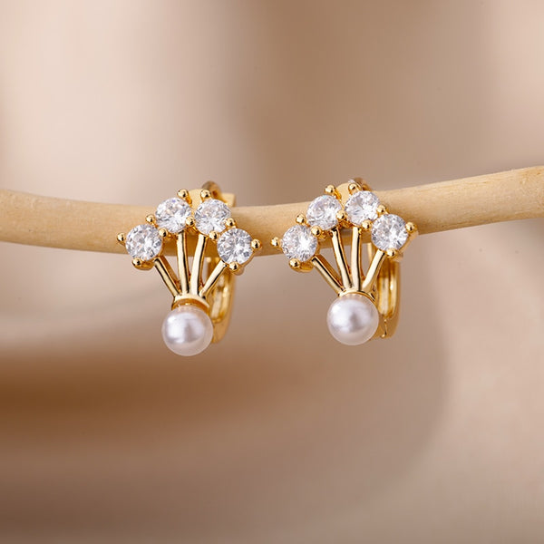 Unusual Zircon Shell Pearl Hoop Earrings