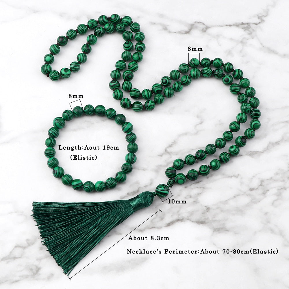 2pcs/set Natural Green Malachite Stone Beads Mala Buddha Prayer Bracelets