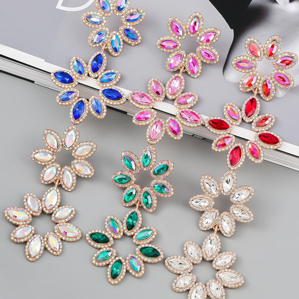 Fashion Metal Oval Rhinestone Geometric Earrings Women