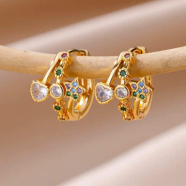 Flowers Colored Zircon Hoop Earrings For Women