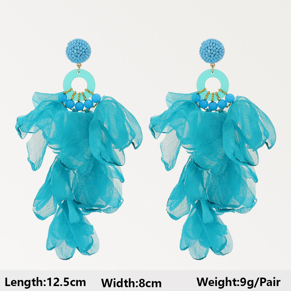 Fashion Heart Flower Light Blue Long Hanging Earrings For Women