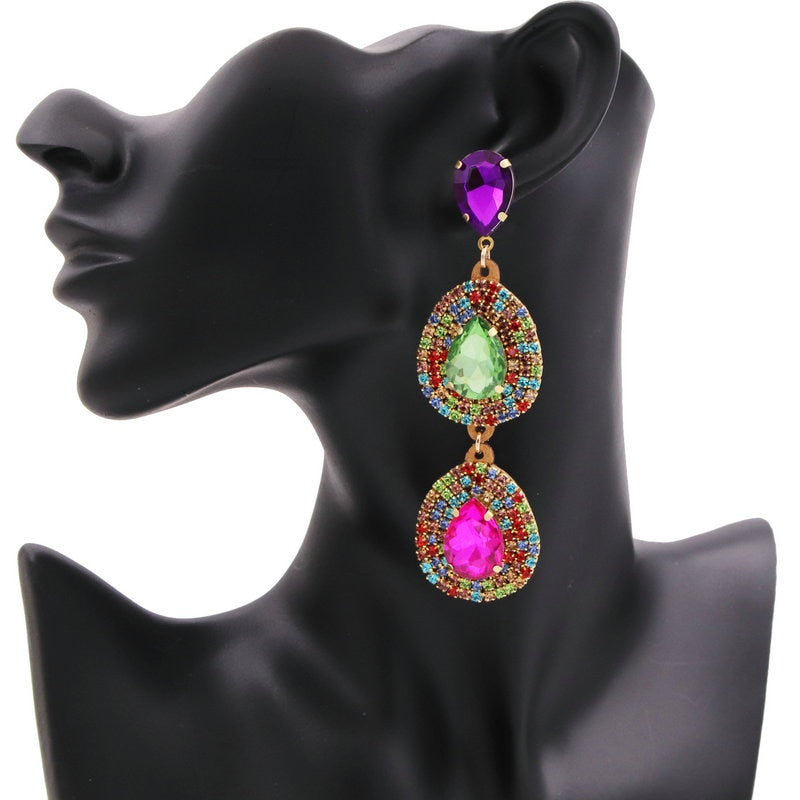 Statement Colorful Rhinestone Earrings For Women Water Drop Earrings