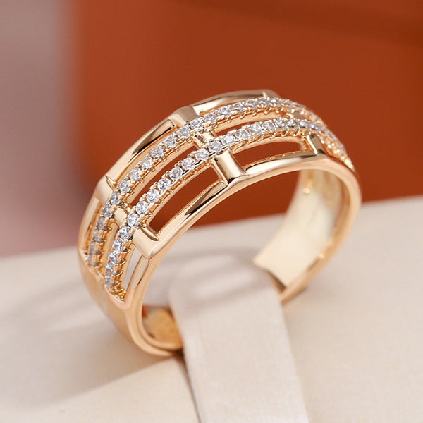 Square Hollow Double Zircon Wide Rings for Women