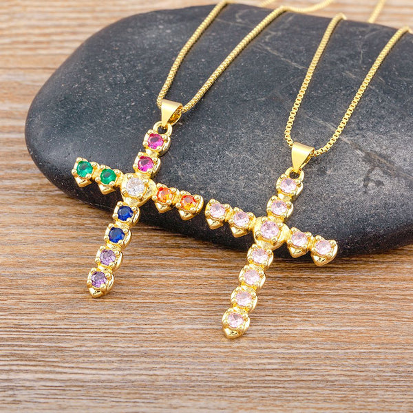 Classic Female Cross Pendants 6 Colors Crystal Jesus Necklace