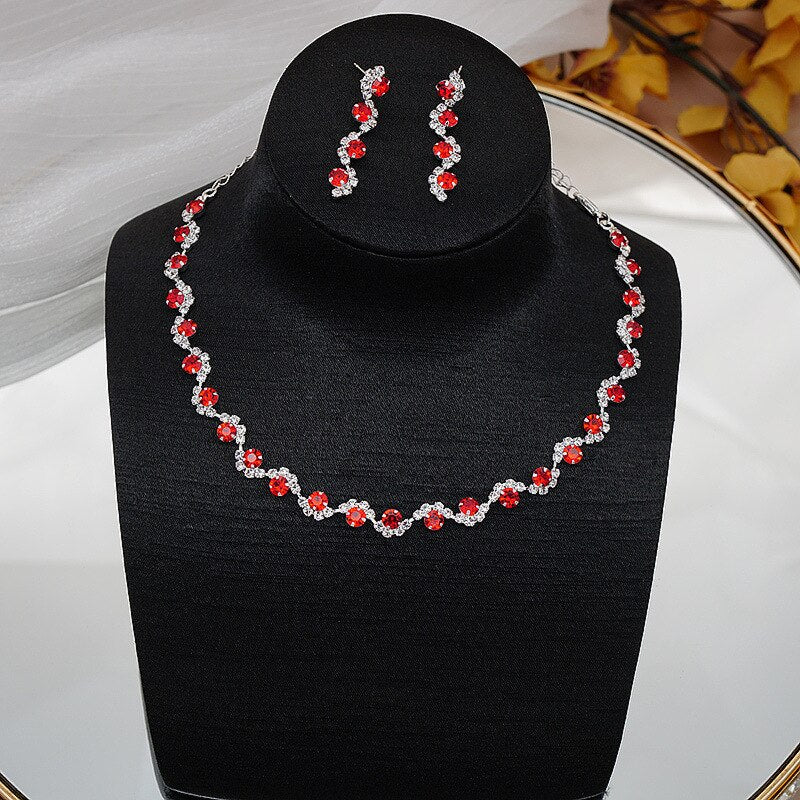 Luxury Color Crystal Inlaid Rhinestone Bridal Wedding Jewelry Set