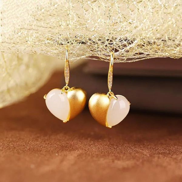 New style silver inlaid natural Hetian white jade earrings