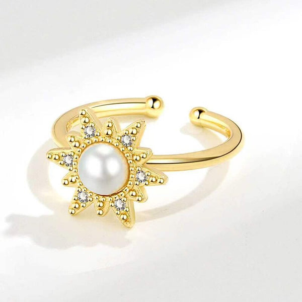 Original design crystal inlaid pearl flower rings for women