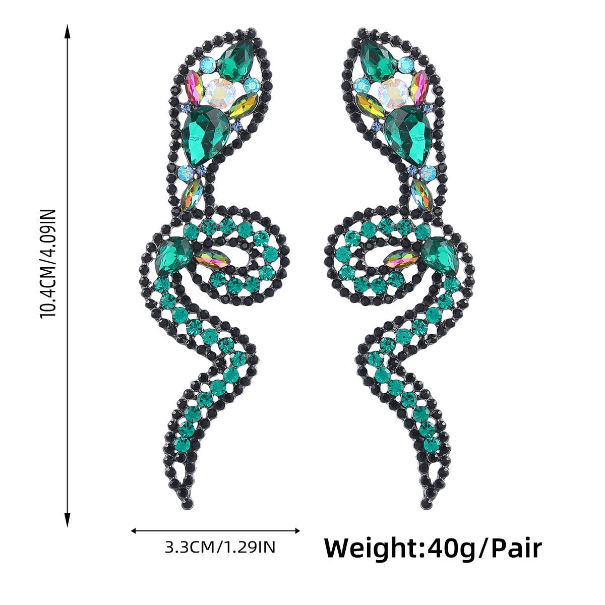 Fashion Metal Green Rhinestone Snake Shaped Earrings Women