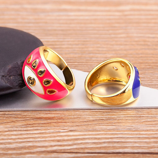 Trendy Handmade Enamel Multi-Colors Devil's Eye Oil Dripping Finger Ring