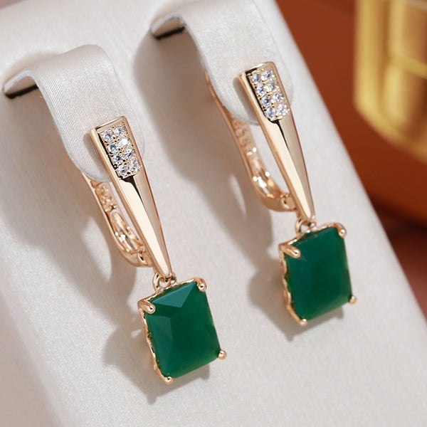 Elegant Emerald Green Zircon Dangle Earrings Women