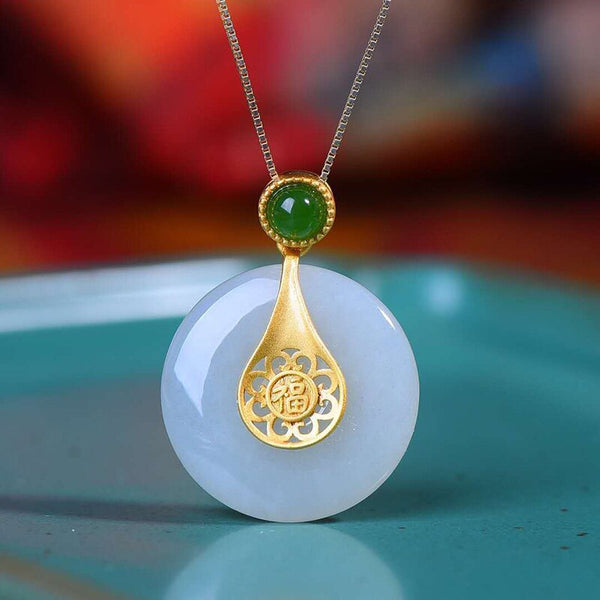 New silver inlaid natural Hetian  jade pulp Pendant Necklace