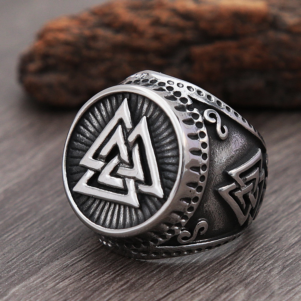 Vintage Stainless Steel Viking Valknut Ring Men