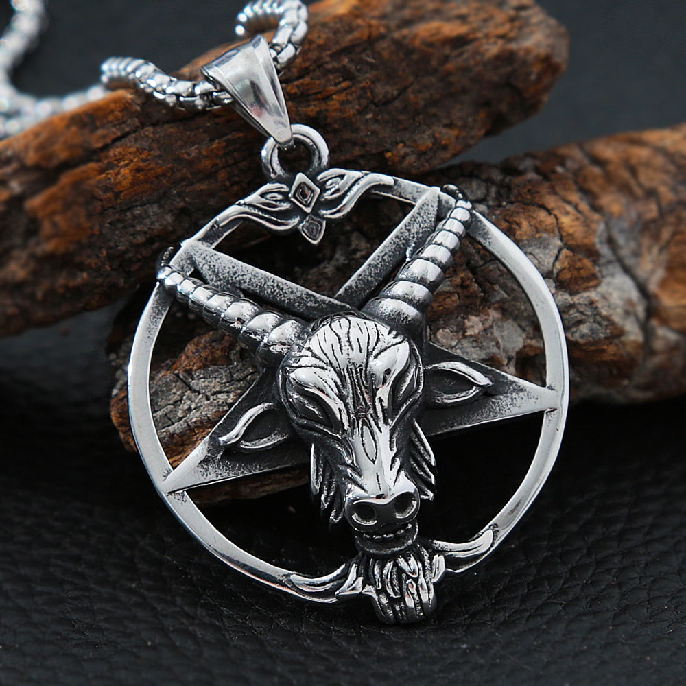 Gothic Lucifer Satan Sheep Head Pendant Necklace Men's Chain