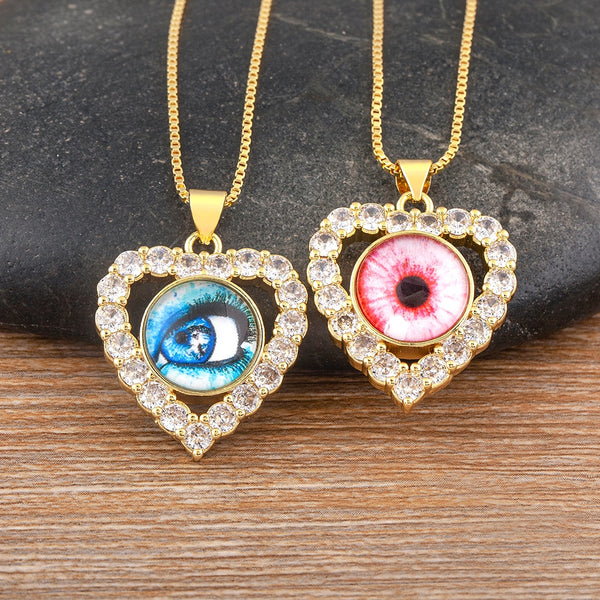 Classic Turkish Evil Eye Heart Shape Choker Lucky Zircon Pendant C